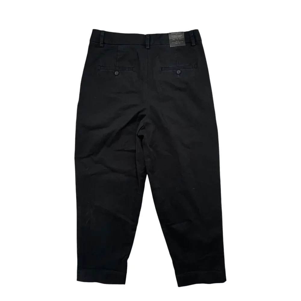 BANANA REPUBLIC *NEW* Authentic Chino Pleated Crop Pant in Black Size 12 Womens